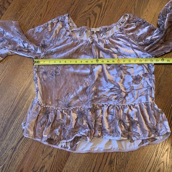 Womens Burnout Velvet Floral Peplum Top Sz L Rose Sheer Cottagecore Fairygrunge - Picture 5 of 10